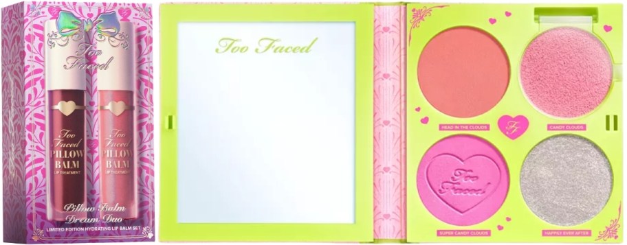 2 pack lip balm and a blush and highlighter palette