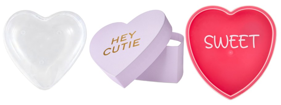 clear purple and red heart container