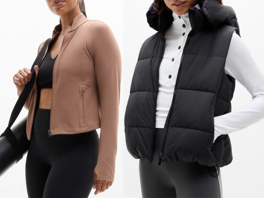 Stock images of two women wearing Athleta jacket and vest