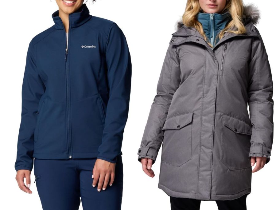 blue and gray columbia jackets in different lengths