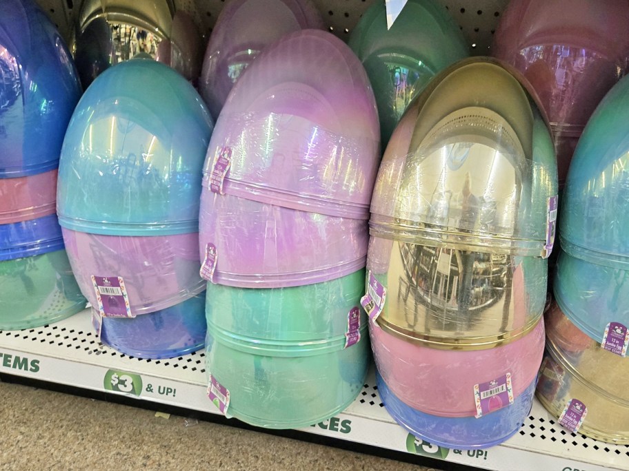 colorful jumbo eggs on store shelf