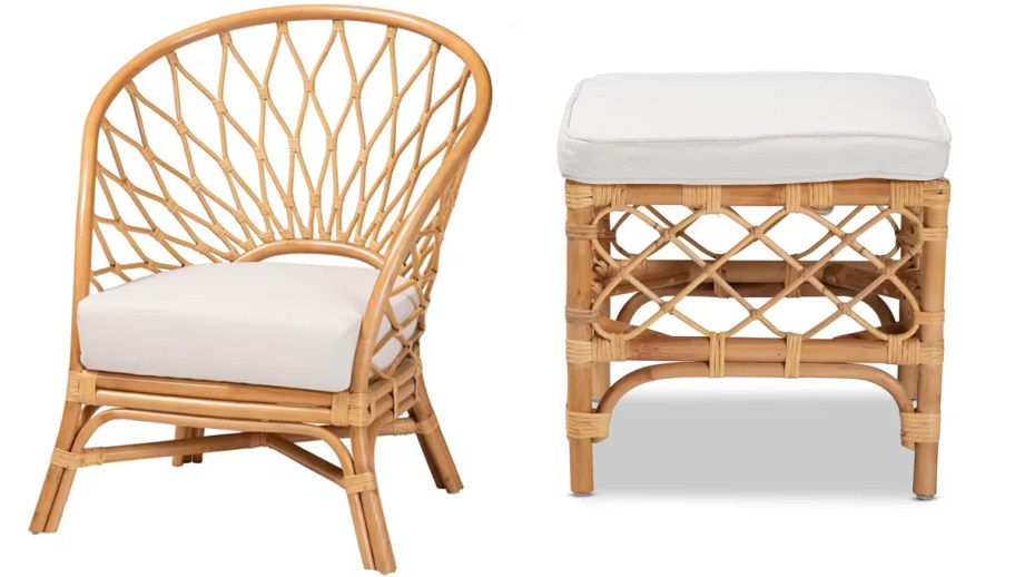 rattan chair and ottoman