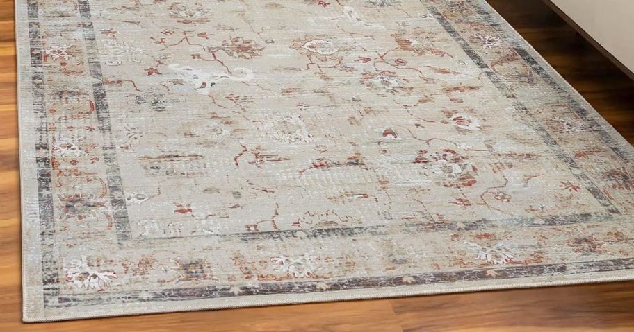 A floral area rug