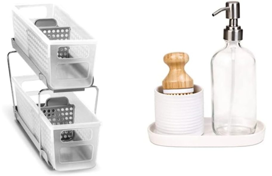 Two-tier organizer and soap dispenser set