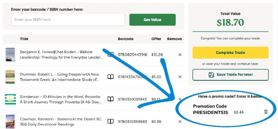 screenshot showing trade in credit