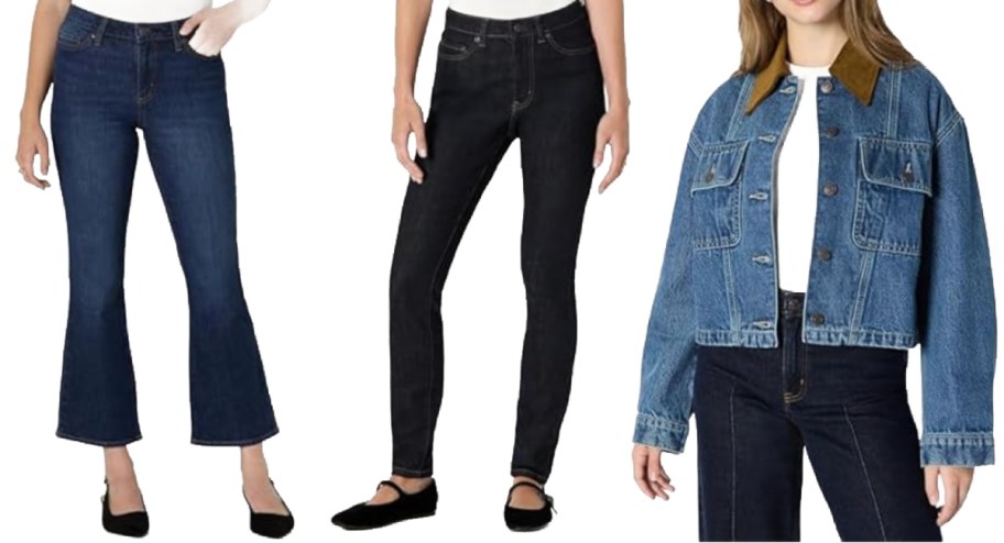 women in two pairs of jeans and denim jacket