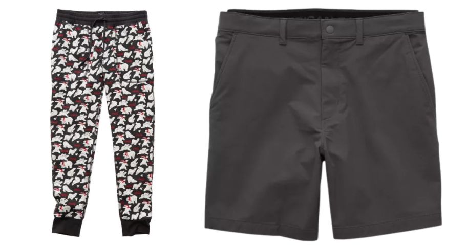 two men's american eagle pants and shorts