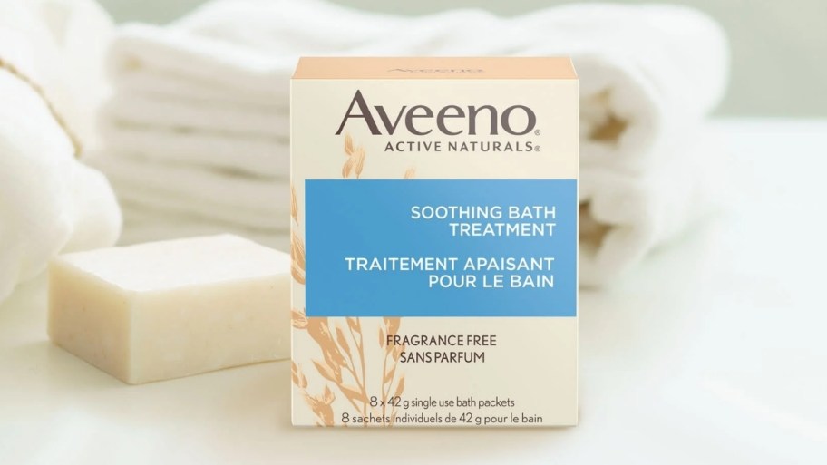 a box of aveeno bath treatment