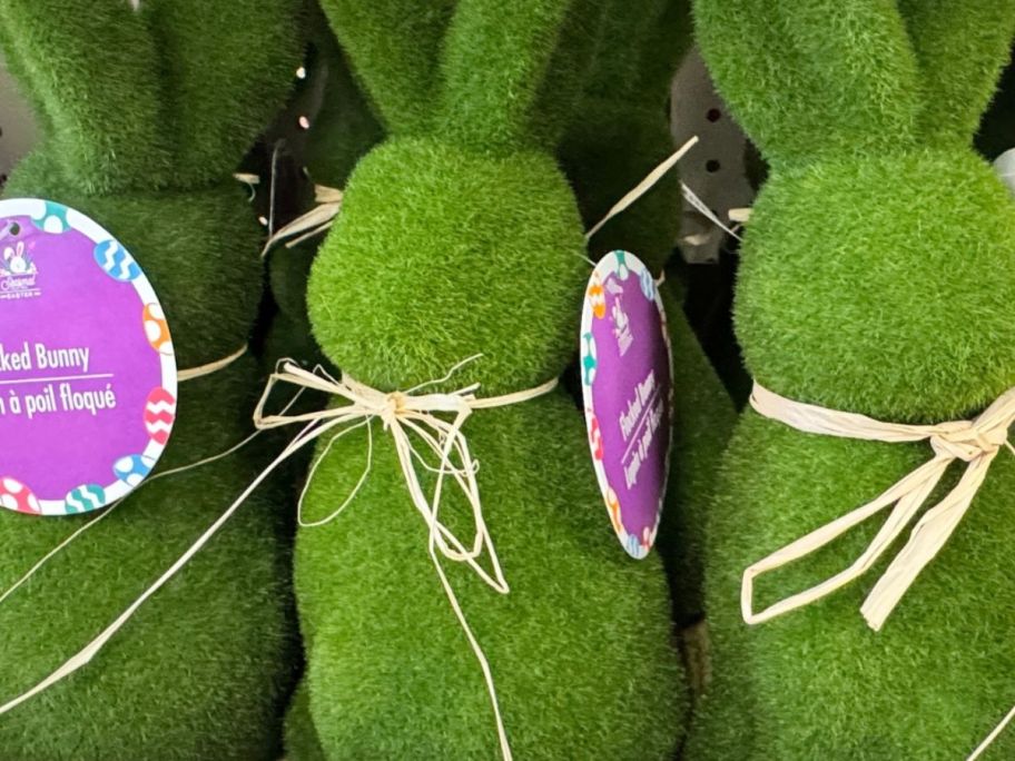 Natural Green Flocked Bunny Figurines on shelf in store