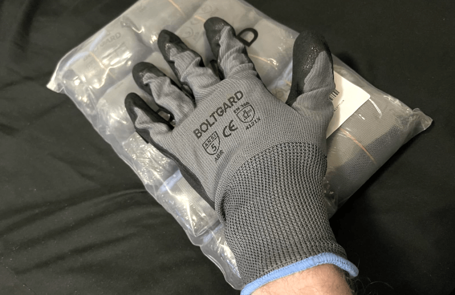 hand in gray glove 