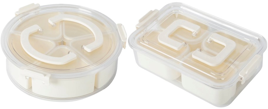 two white food storage containers 