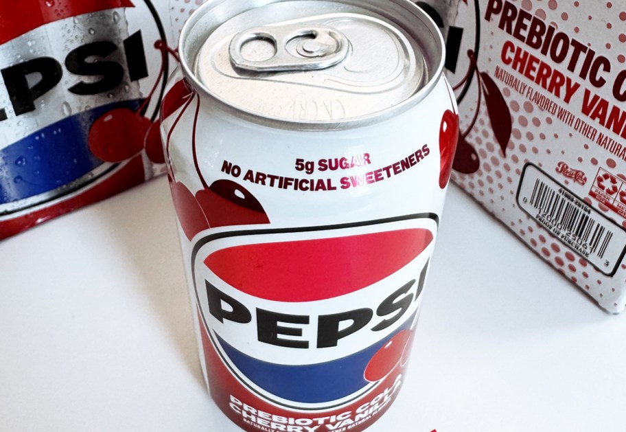 prebiotic pepsi can on counter