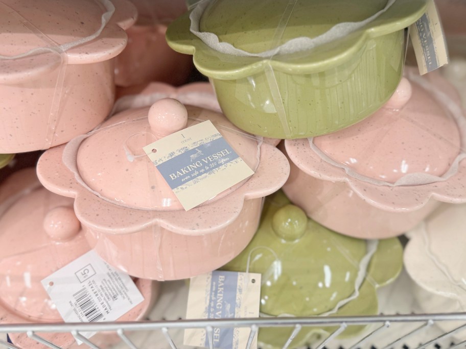 pink green and white flower shaped bakers