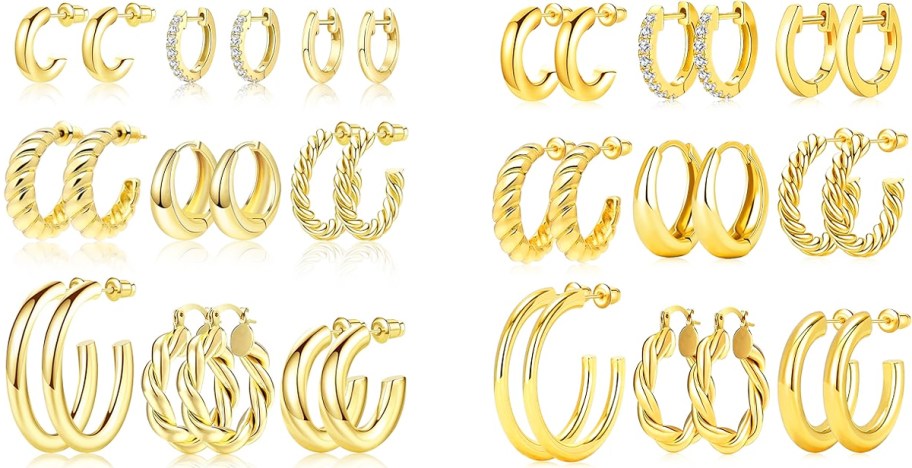 2 sets of gold hoop earrings