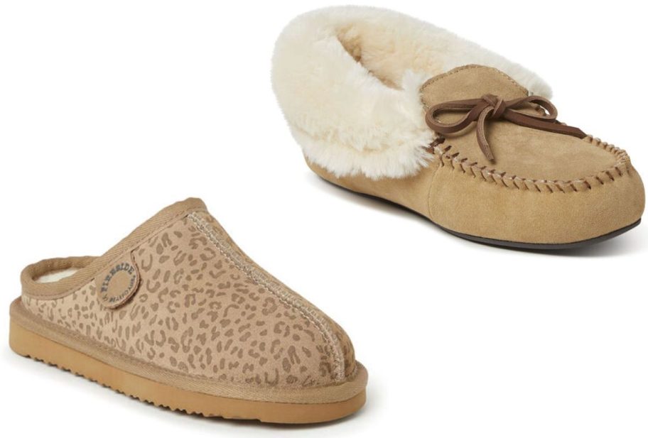 Stock images of two styles of Dearfoams slippers