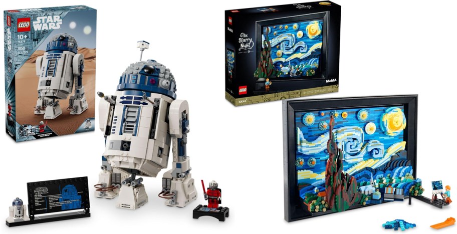 lego R2-D2 and starry night painting sets