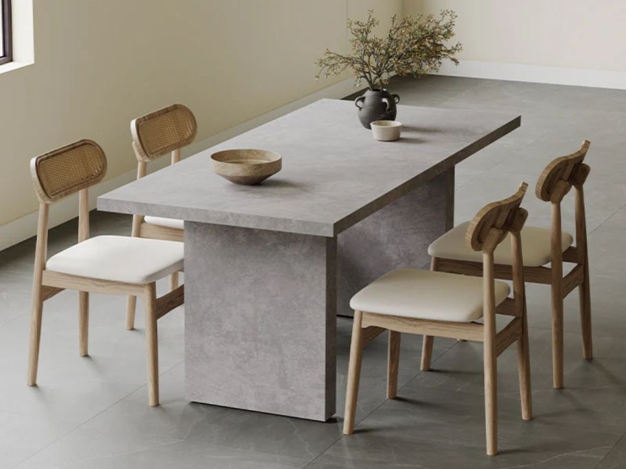 Todd Japandi Gray Wooden Rectangular 67" Double Pedestal Dining Table in dining room