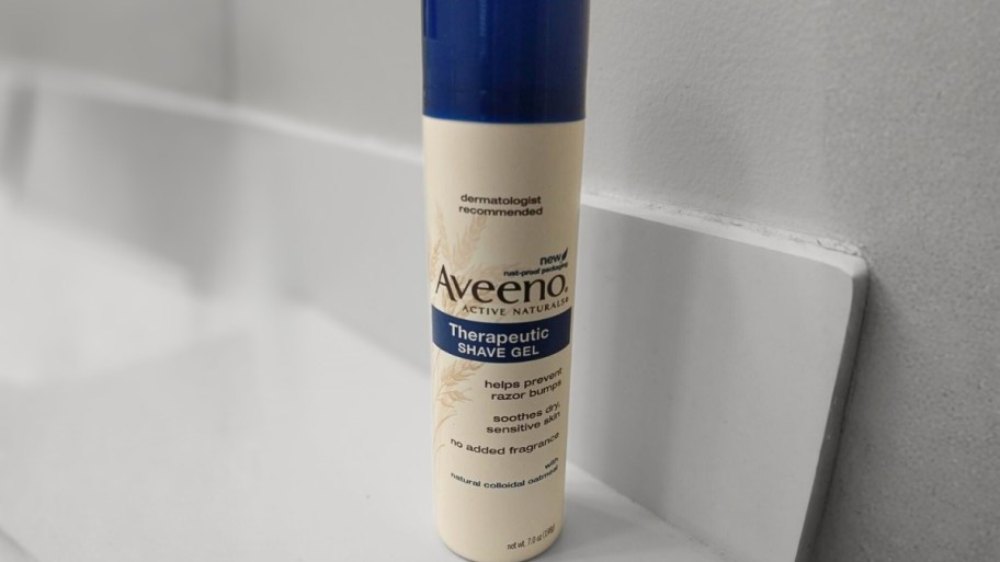 a can of shave gel on a countertop