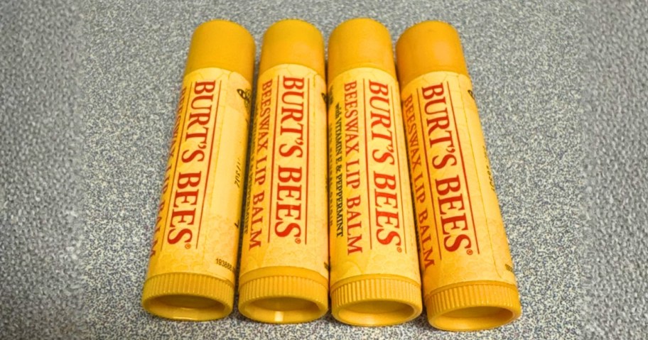 four tubes of Burt's Bees lip balm