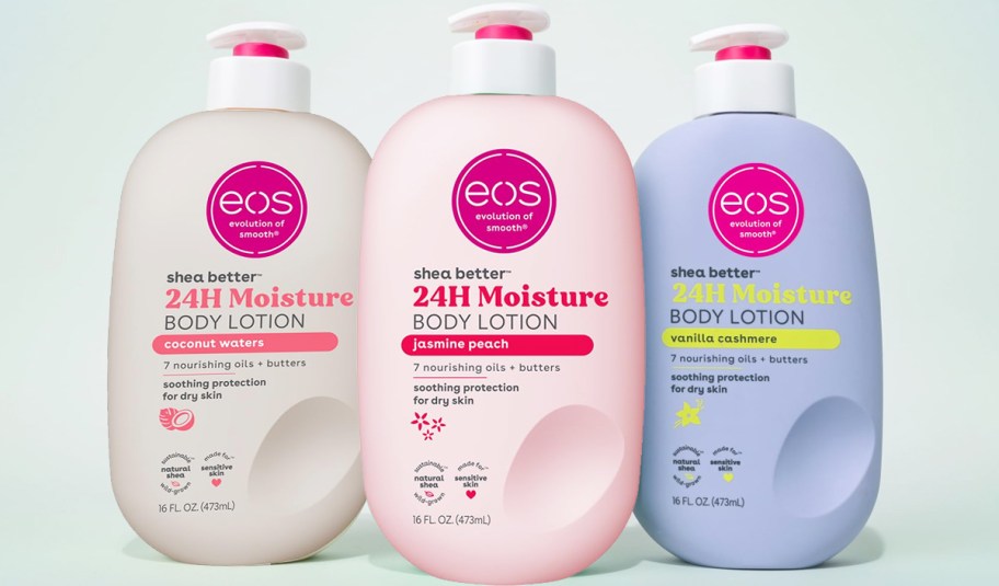 three large bottles of eos body lotions