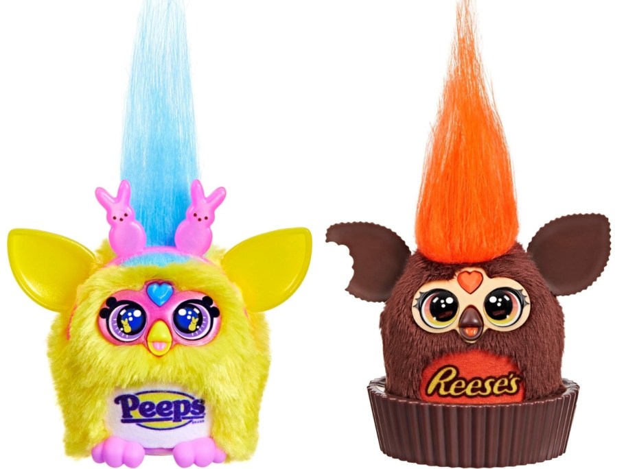 a Peeps and a Reese's Peanut Butter Cup Furby Furlet toy