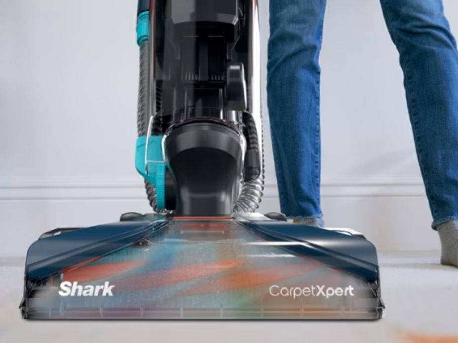 person using shark carpet