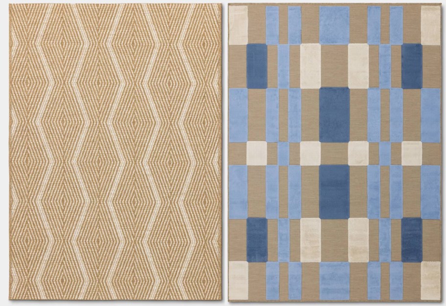beige and blue area rugs 