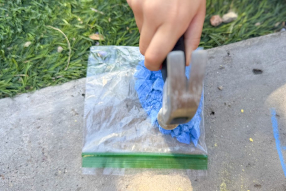 hammer smashing blue chalk
