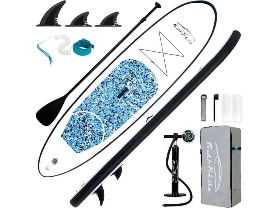 stock image of an inflatable paddle board set