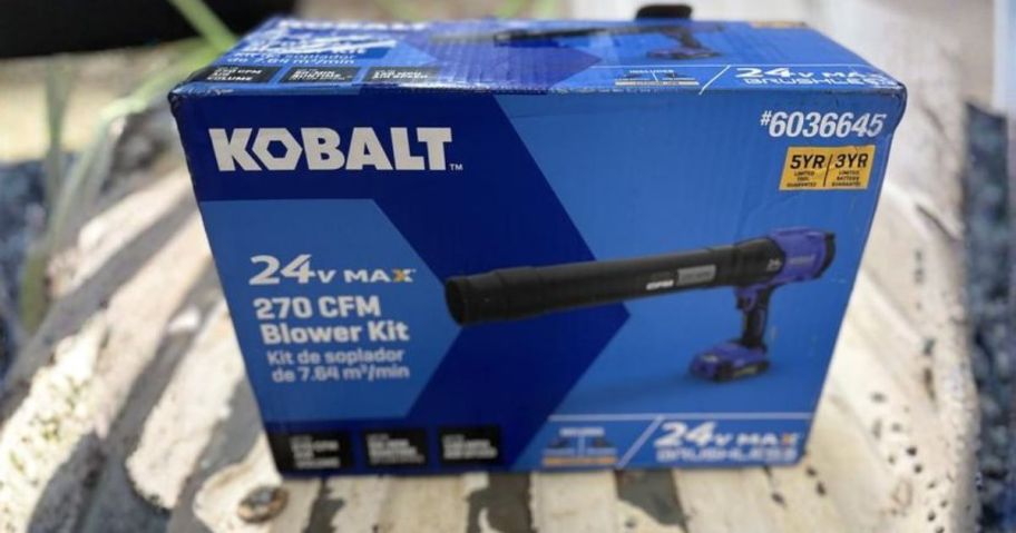 Kobalt Handheld Leaf Blower w/ Battery & Charger box on table