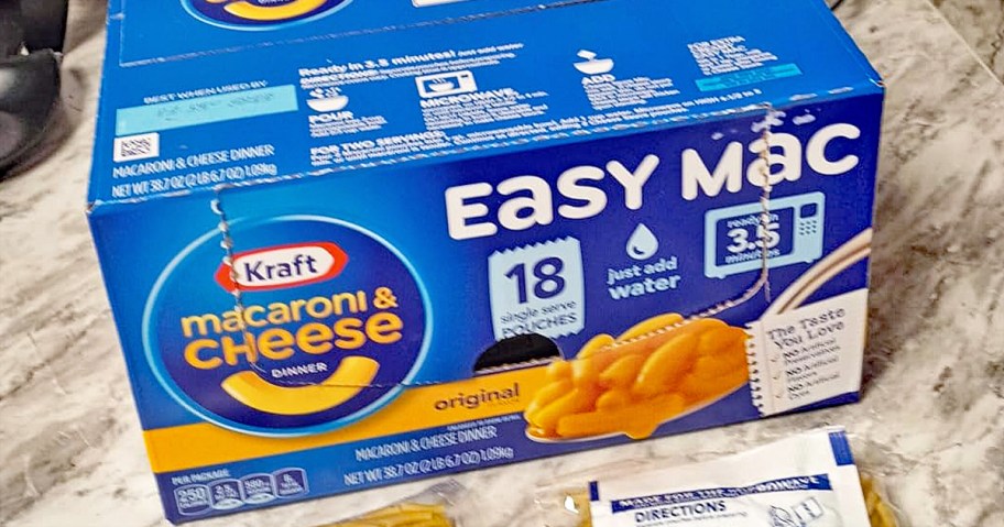 box of easy mac on kitchen counter
