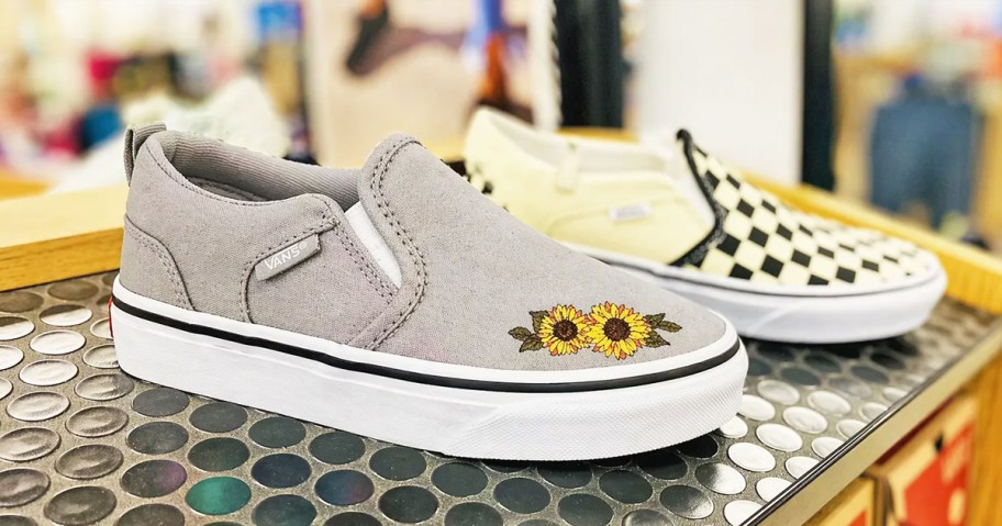 kids vans slip-on shoes on display in kohl's