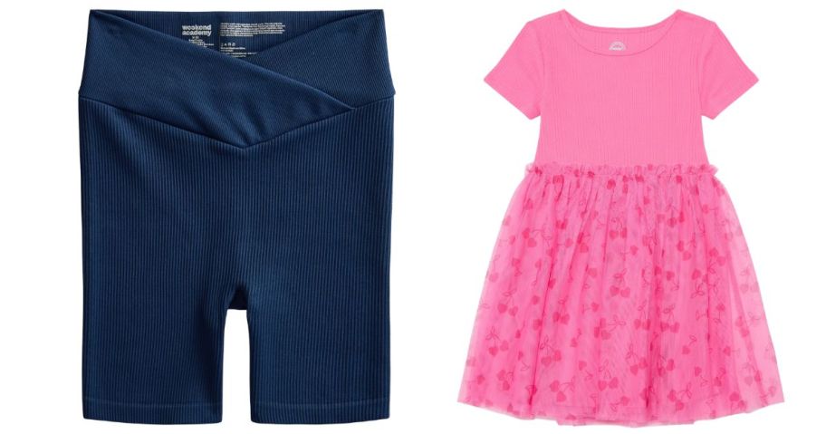Weekend Academy Girls Seamless Rib Shorts and Wonder Nation Girls Tutu Dress