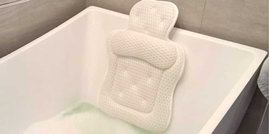 Mesh Bathtub Pillow $13.59 on Amazon (Reg. $34) | Spa Day Must-Have