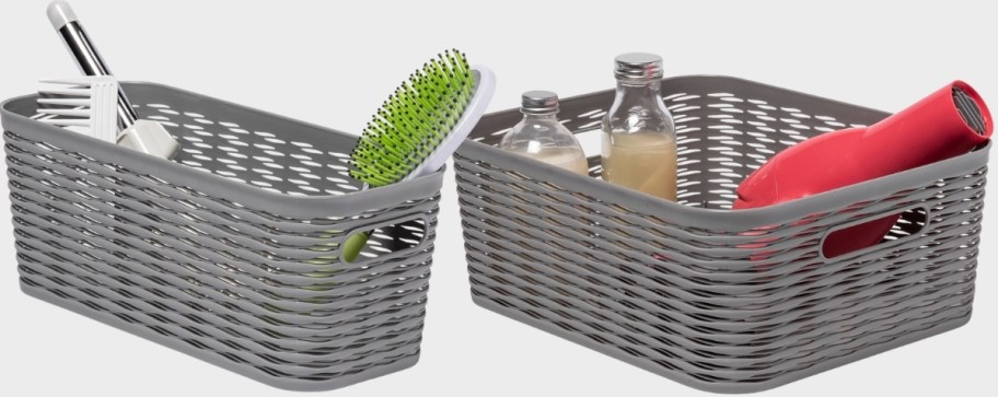 two storage baskets in narrow and regular width
