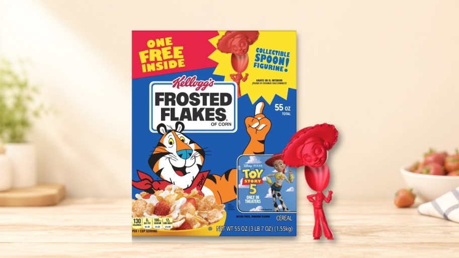 a box of frosted flakes with toy surprise