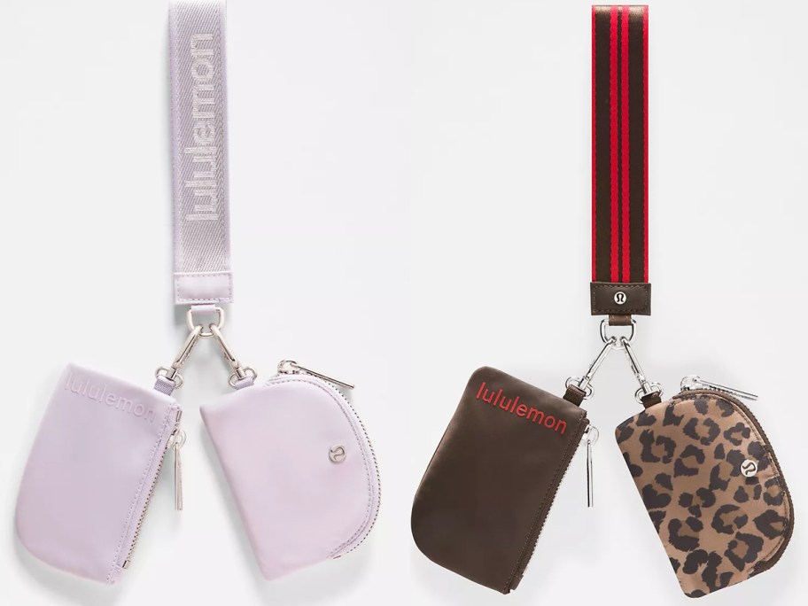 light purple and brown/leopard print dual pouch wristlets
