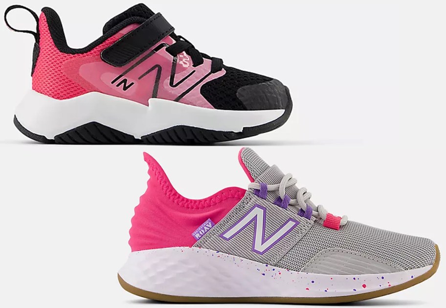 pink and black and pink and gray kids new balance shoes 
