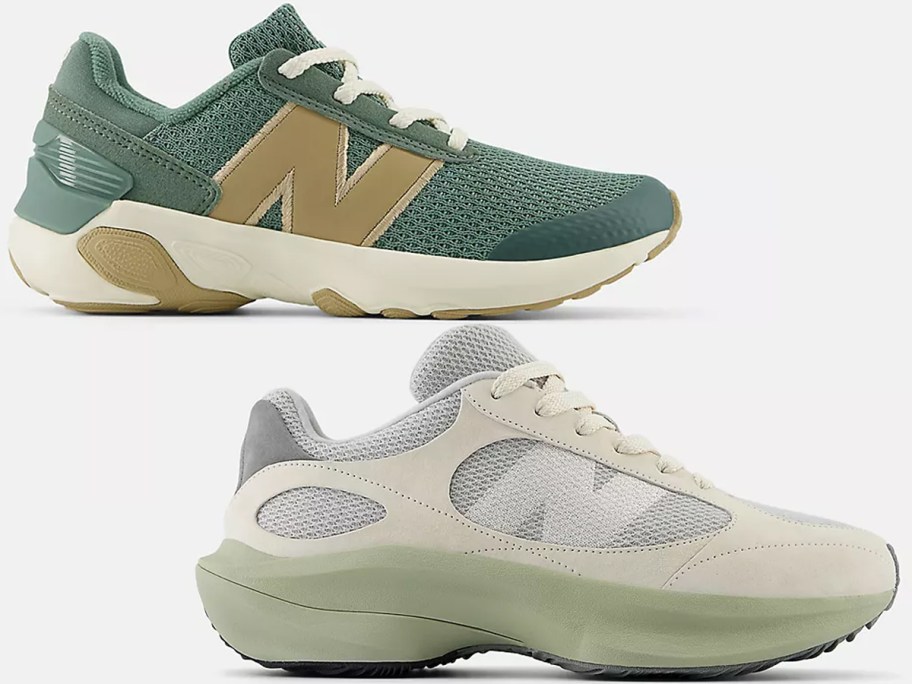 green and beige new balance shoes