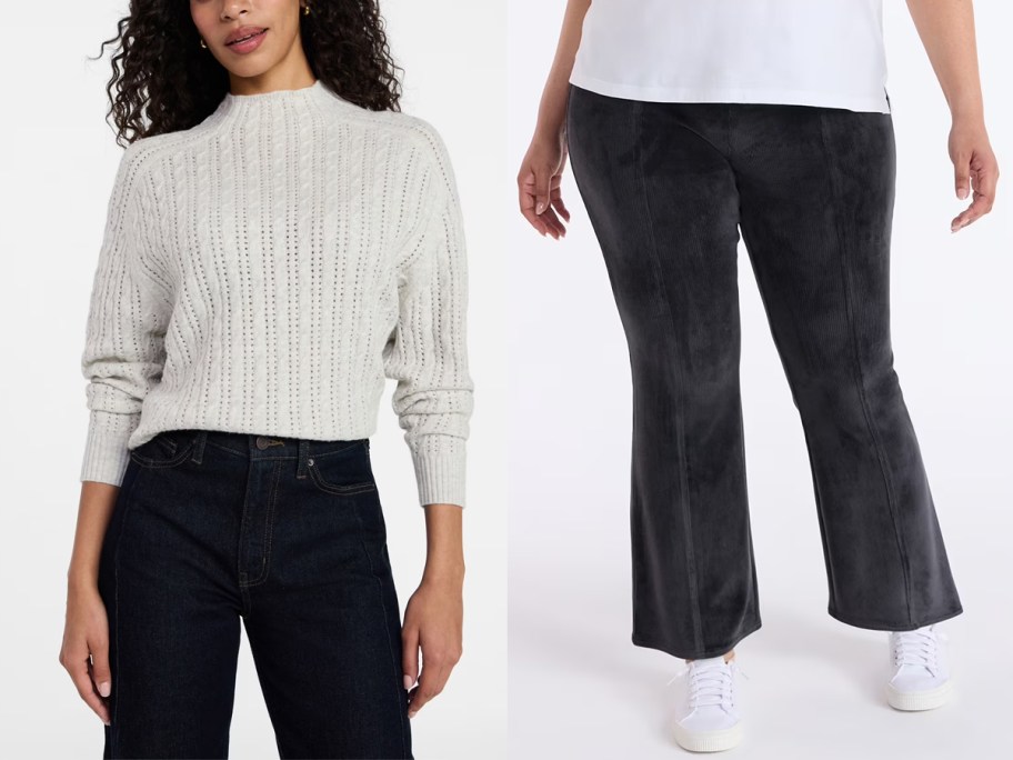 women wearing white top and gray leggings 