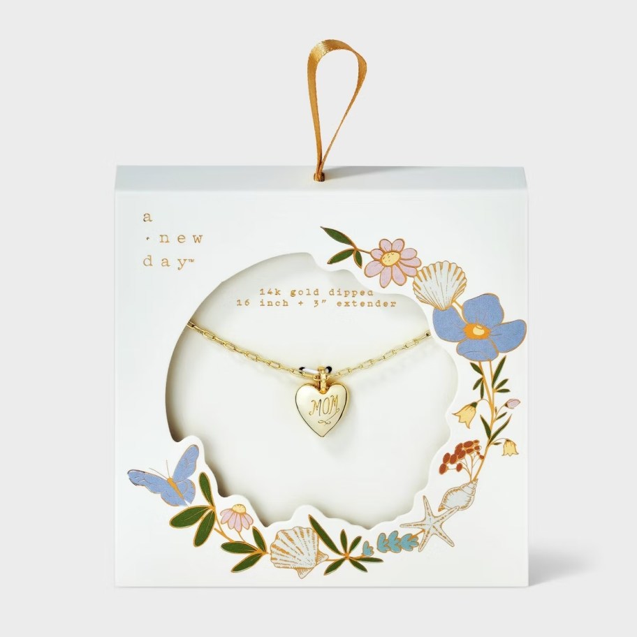stock photo of mom necklace in floral box
