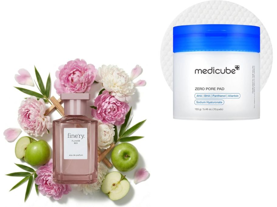 Stock images of a Fine'ry perfume and Medicube Facial Pads