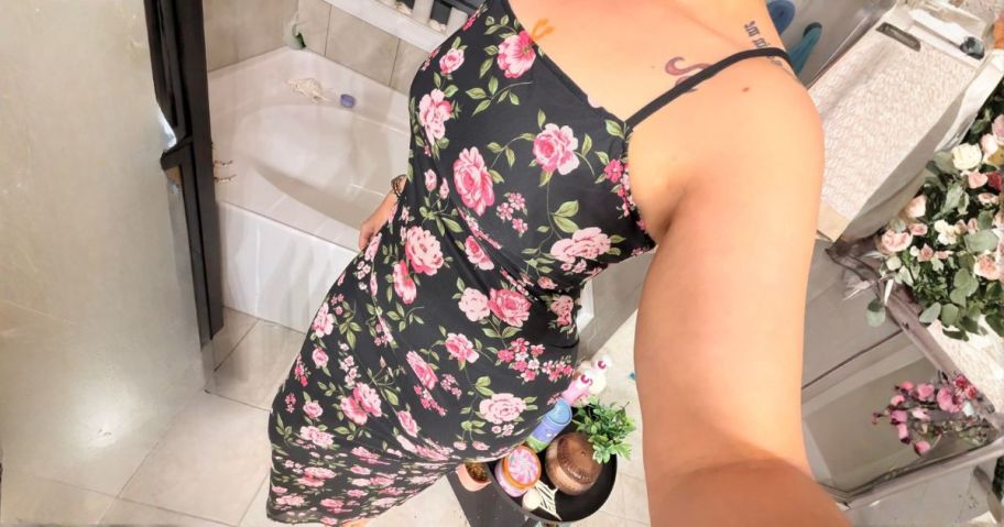 woman wearing floral BTFBM Women&rsquo;s&nbsp;Maxi Dress