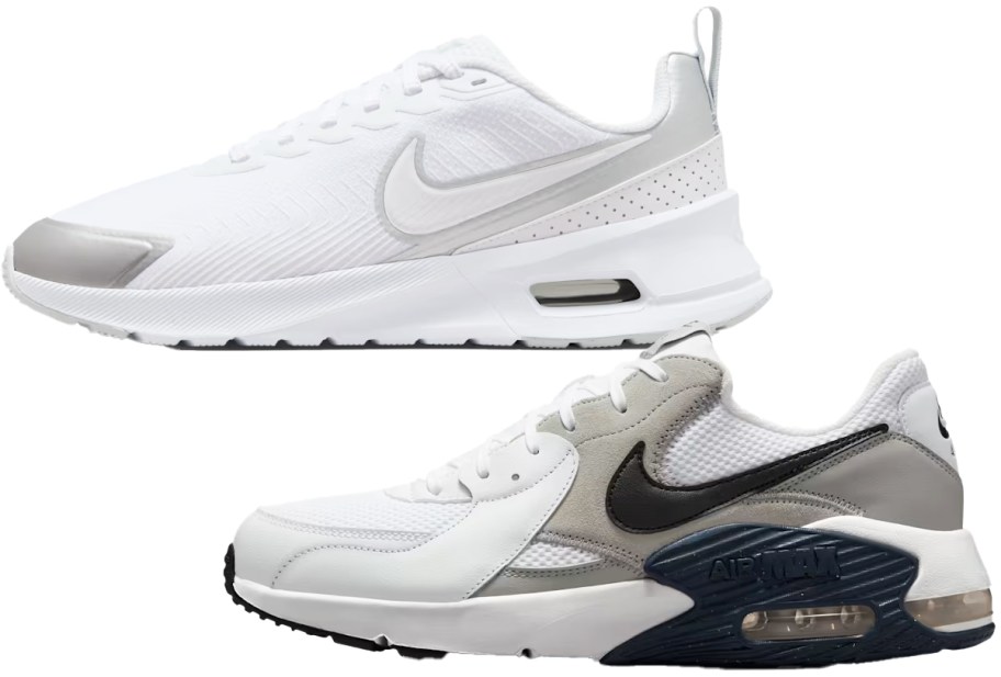 white and grey Nike Air Max shoes