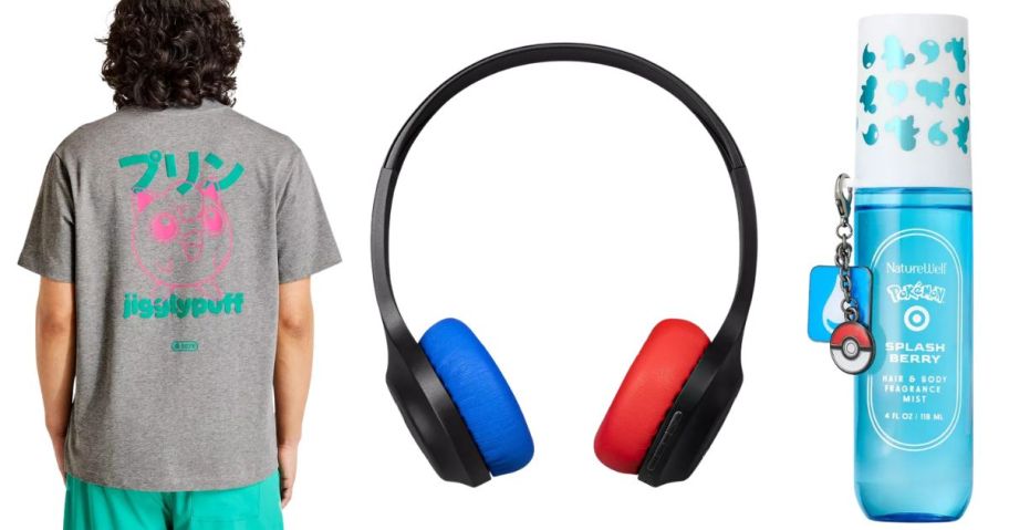 Pok&eacute;mon Adult Jigglypuff Graphic Print Short Sleeve Crewneck T-Shirt, Pikachu Wireless Headphones, and NatureWell Women's Fragrance Mist