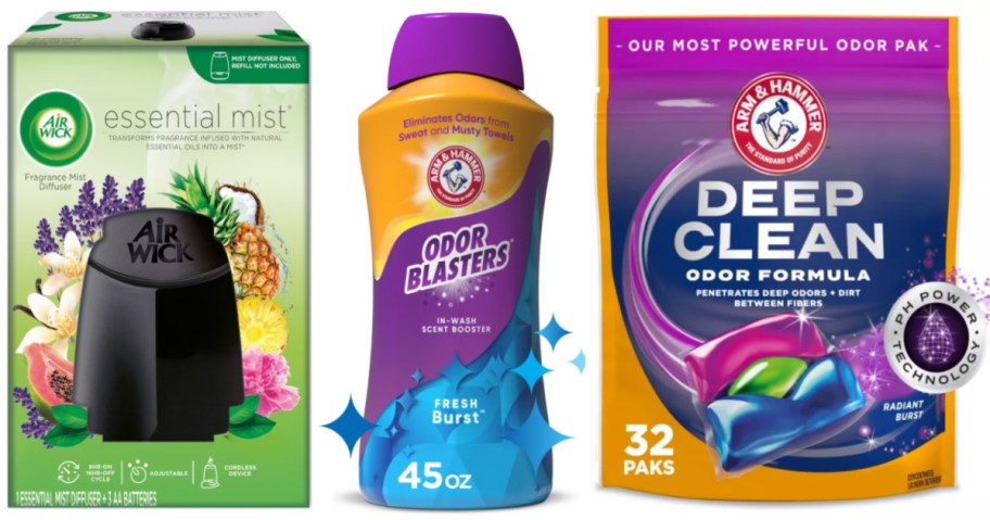 air freshener, laundry beads and laundry pods
